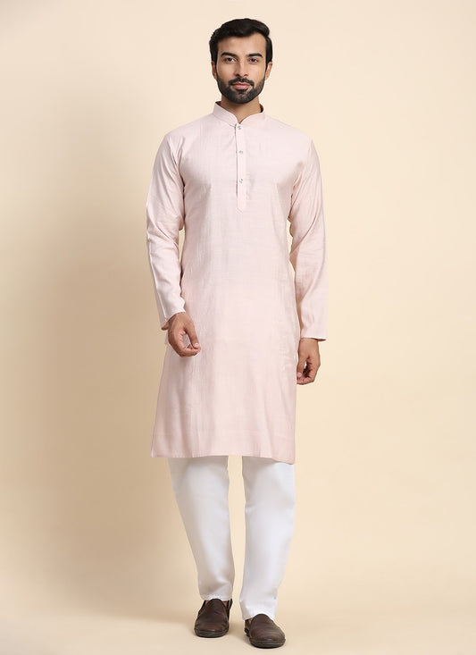 Plain Rayon, Viscose Pink Kurta Pyjama - M8438