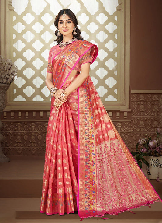 Contemporary Printed Silk Pink Saree - S11210