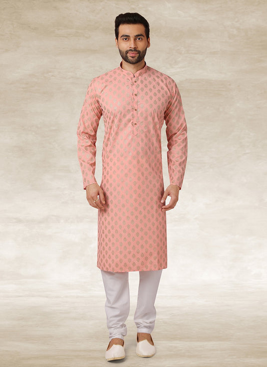 Printed Handloom Cotton Pink Kurta Pyjama - M2684