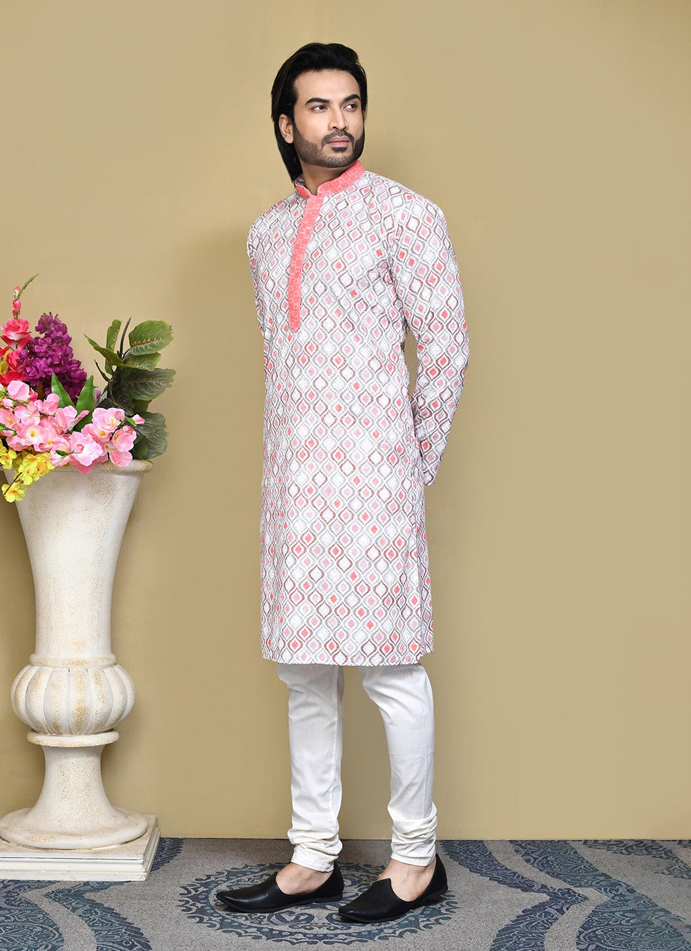 Printed Cotton Pink Kurta Pyjama - M7793