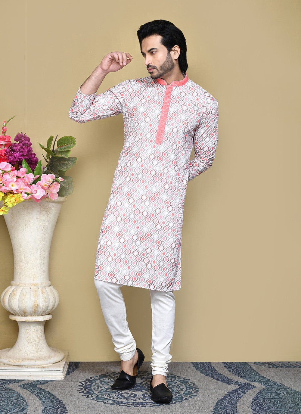 Printed Cotton Pink Kurta Pyjama - M7793