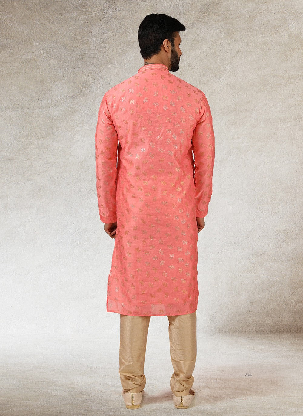 Printed Art Silk Pink Kurta Pyjama - M2850