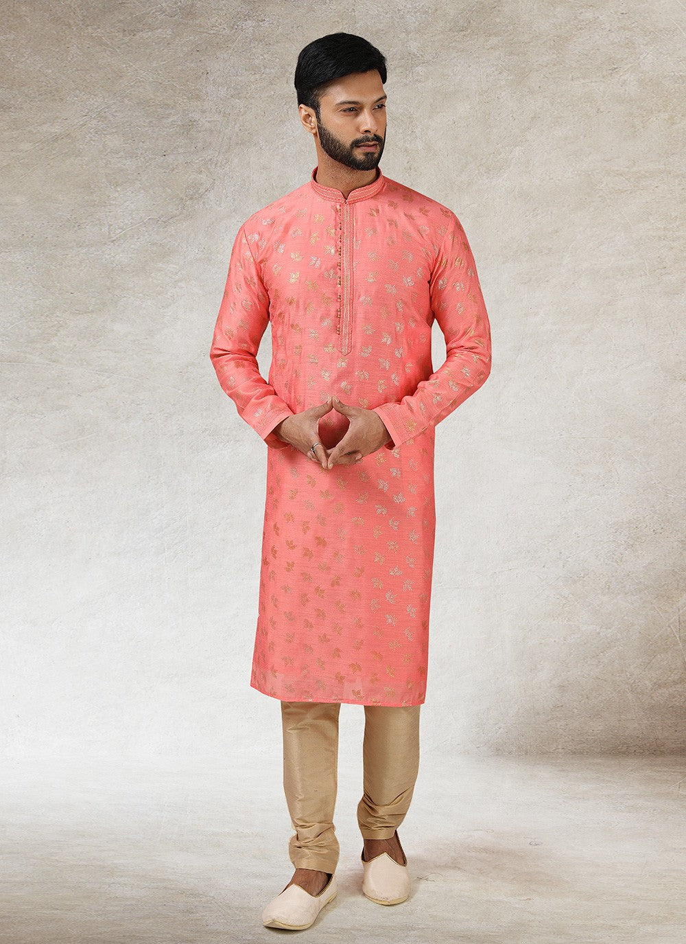 Printed Art Silk Pink Kurta Pyjama - M2850