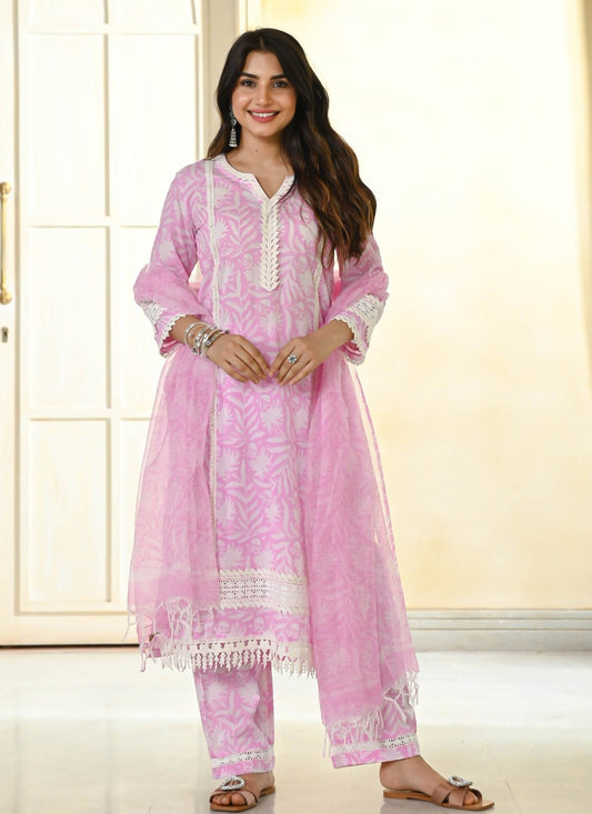 Embroidered Cotton Pant Style Suit - T4725