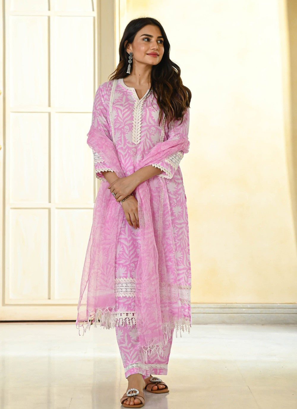 Embroidered Cotton Pant Style Suit - T4725