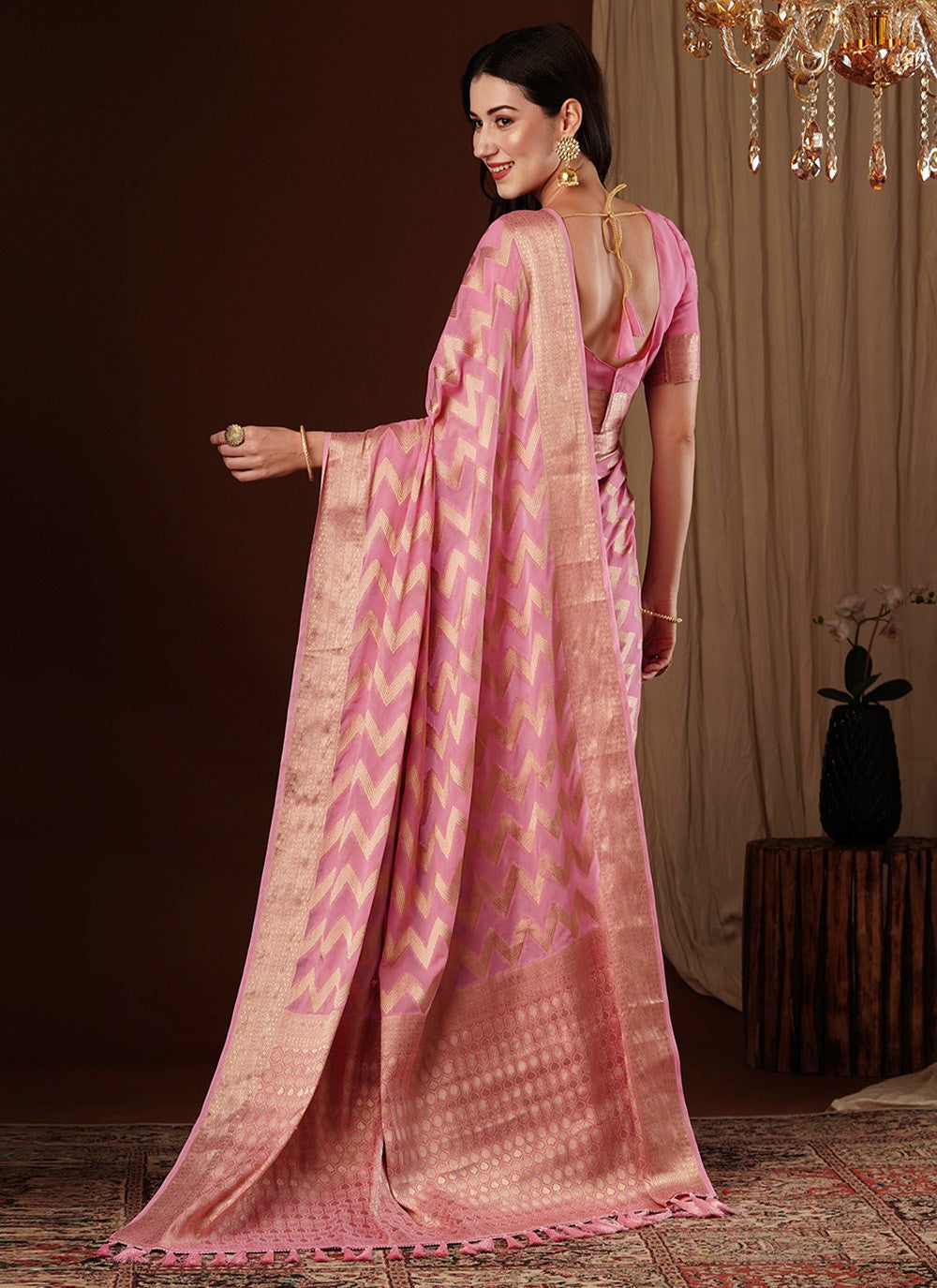 Classic Weaving Zari Pure Georgette Saree - S7628