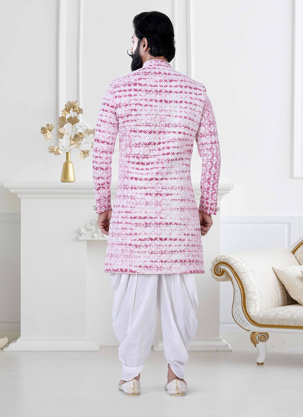 Lucknowi Work Rayon Pink Indo Western - M4166