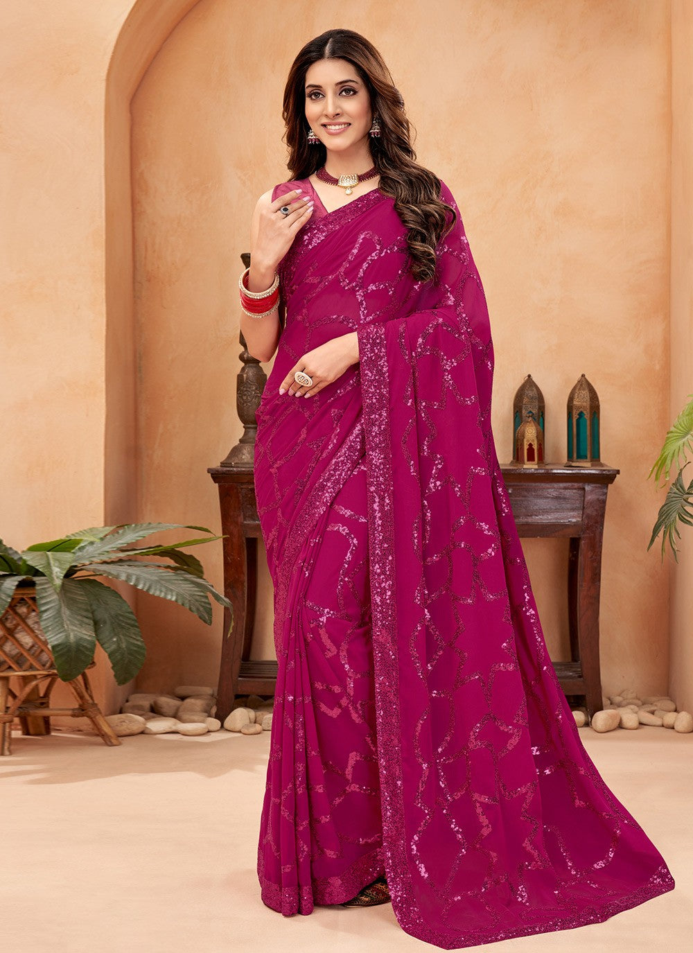 Contemporary Sequins Faux Georgette Saree - S8464