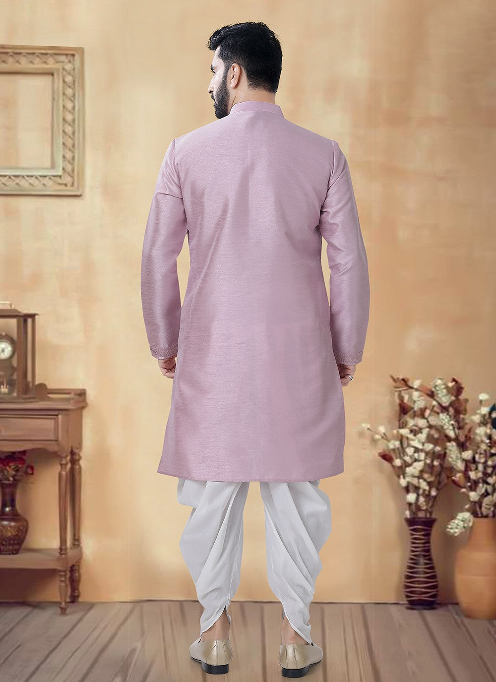 Buttons Silk Pink Dhoti Kurta - M8483