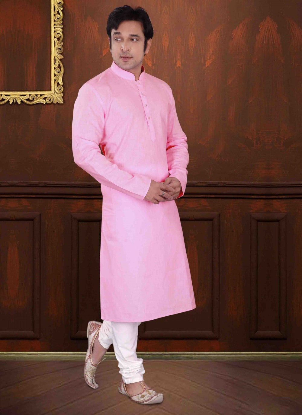 Plain Cotton Pink Kurta Pyjama - M1567