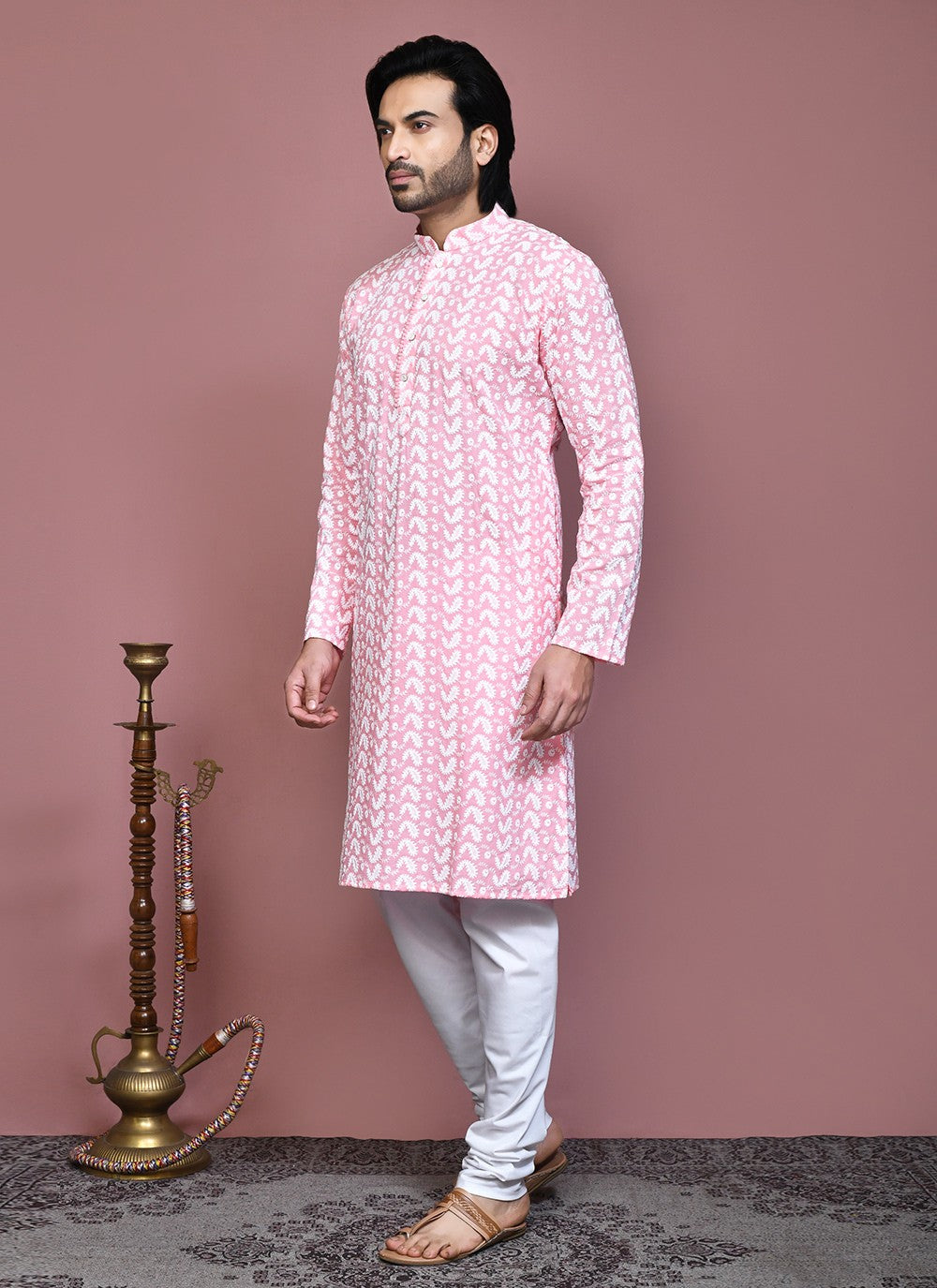 Embroidered Cotton Pink Kurta Pyjama - M7911