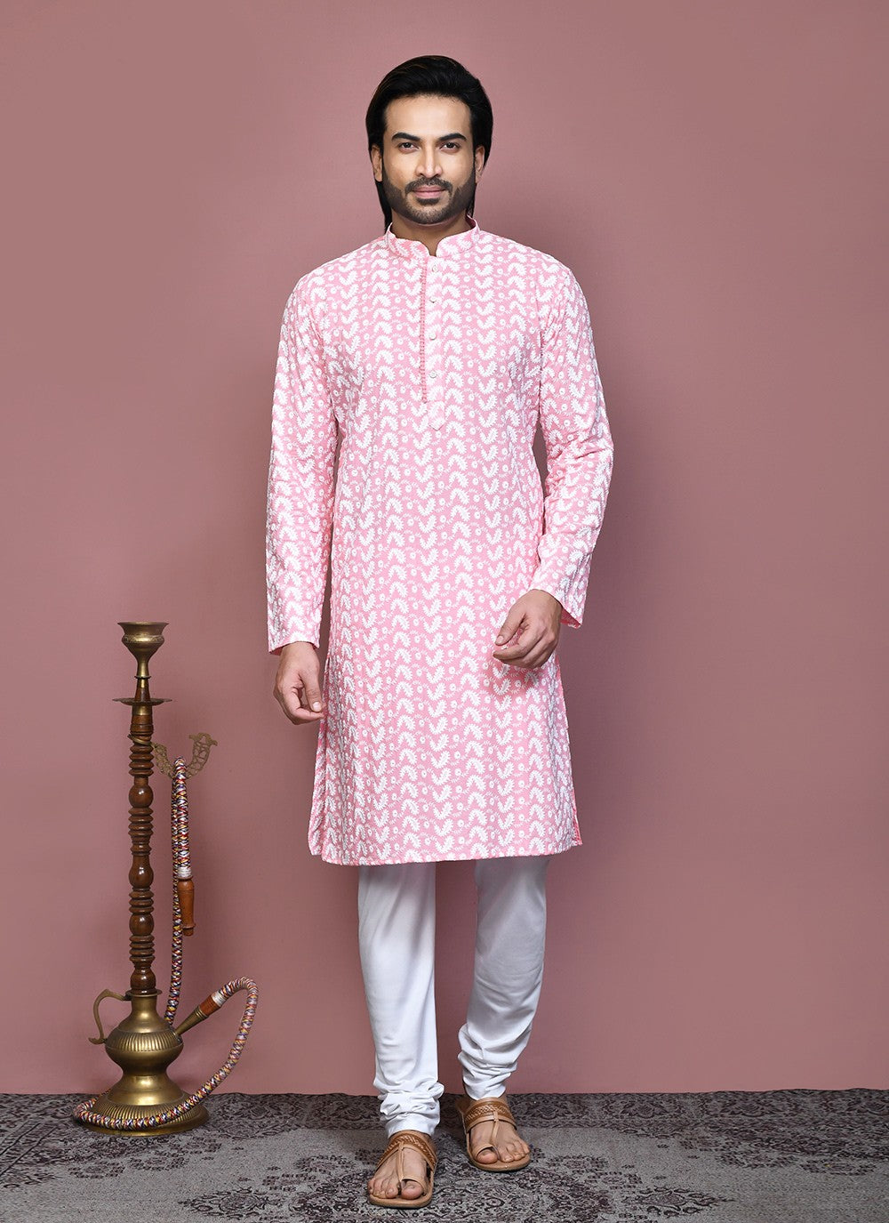 Embroidered Cotton Pink Kurta Pyjama - M7911