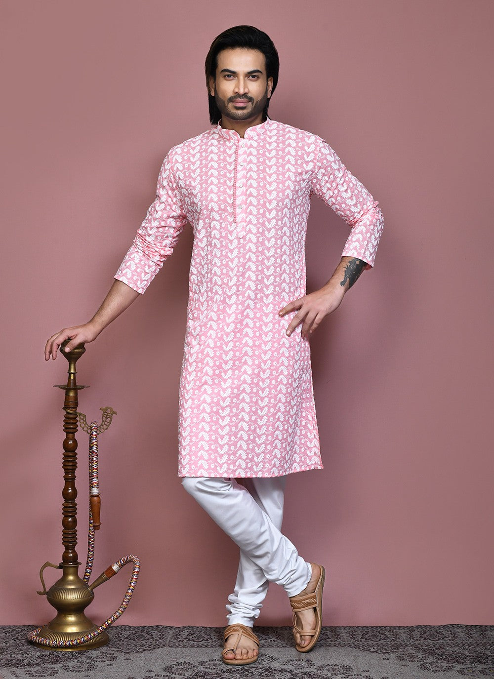 Embroidered Cotton Pink Kurta Pyjama - M7911