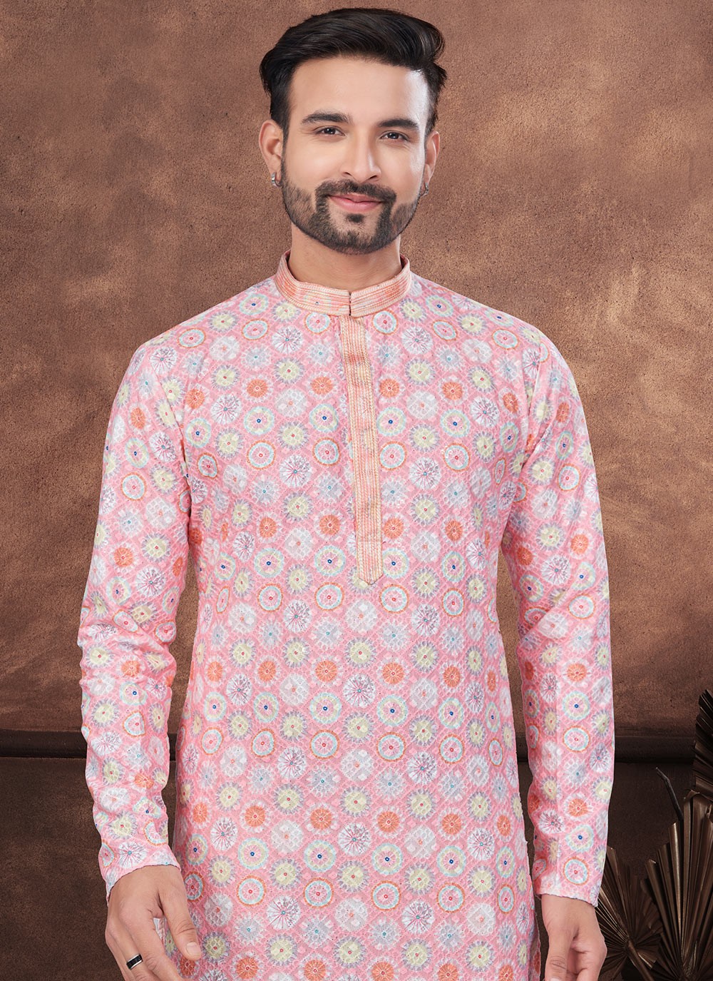 Digital Print Rayon Pink Kurta Pyjama - M8690