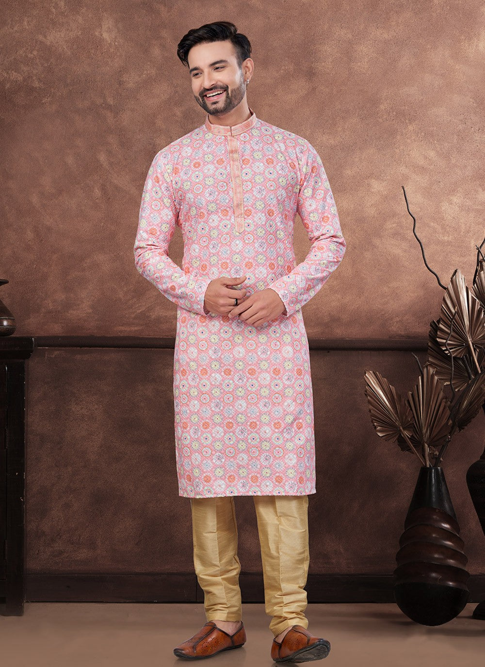 Digital Print Rayon Pink Kurta Pyjama - M8690