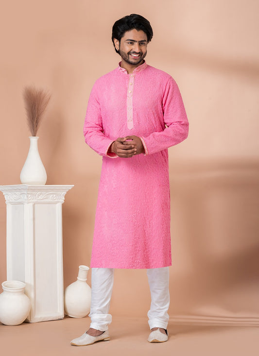 Embroidered Viscose Pink Kurta Pyjama - M7013