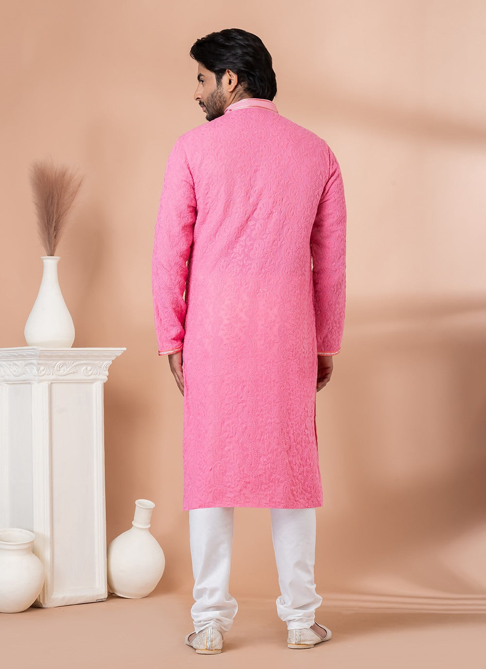 Embroidered Viscose Pink Kurta Pyjama - M7013