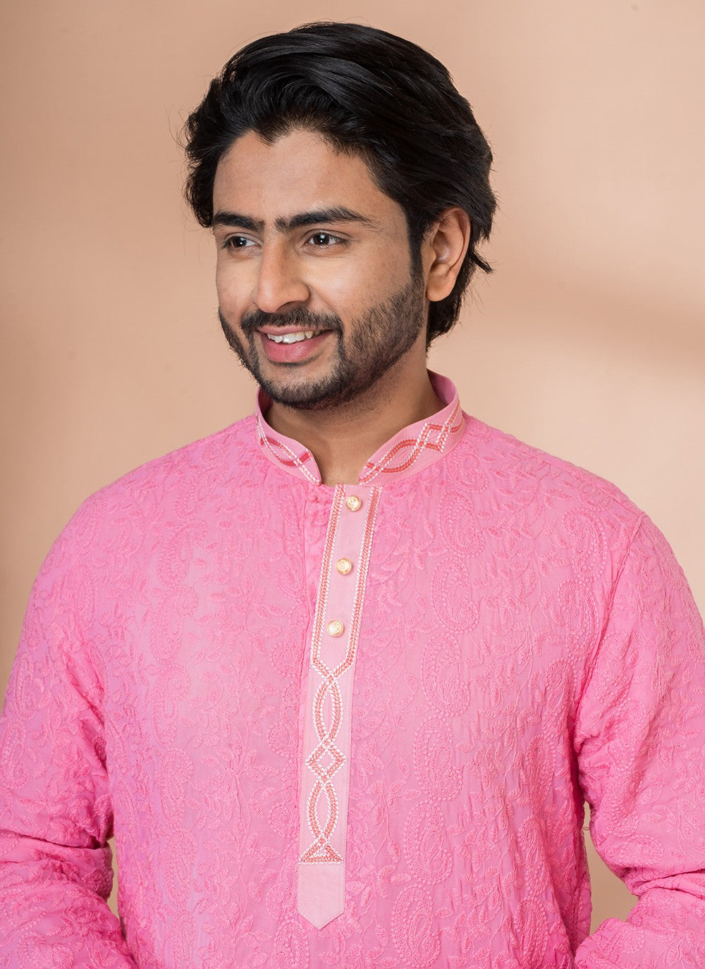 Embroidered Viscose Pink Kurta Pyjama - M7013