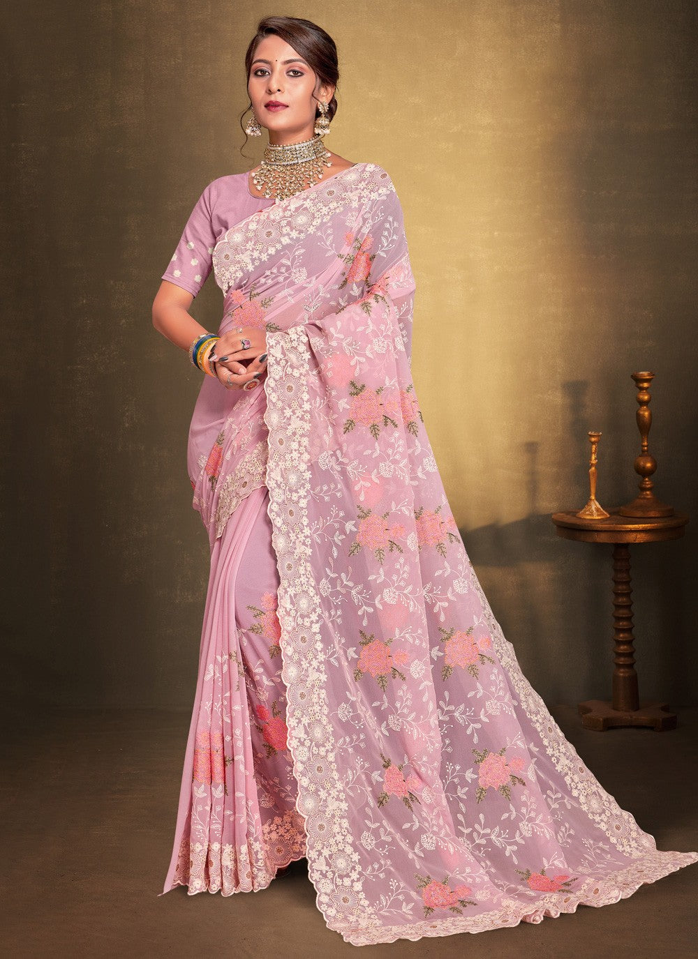 Classic Embroidered Georgette Saree - S4044