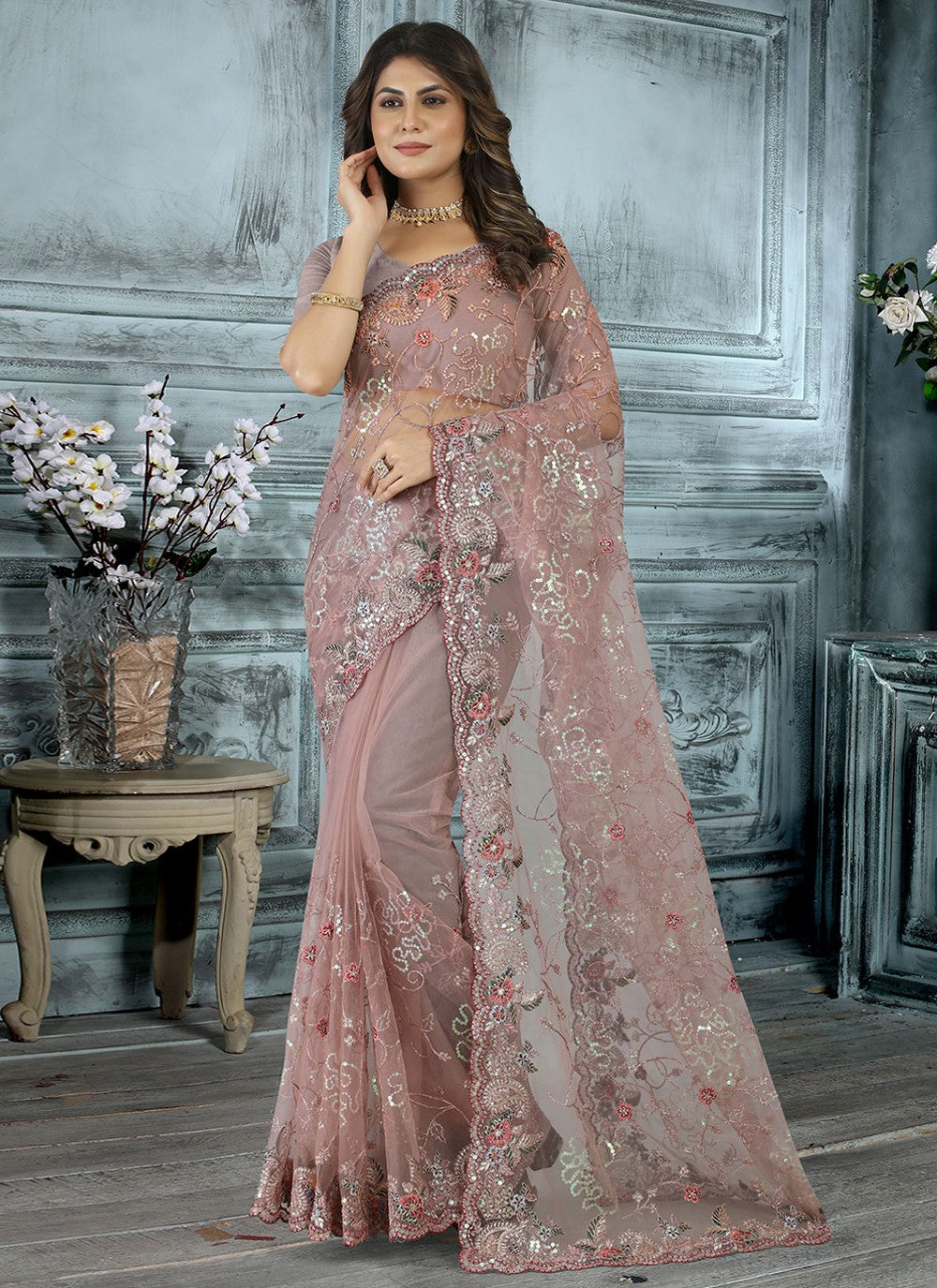 Saree Embroidered Net Saree - S3017