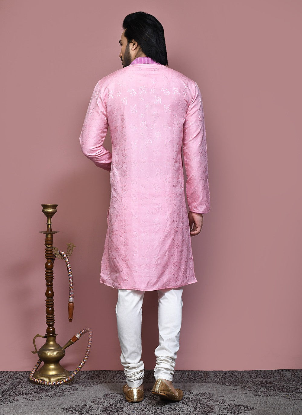 Resham Art Silk Pink Kurta Pyjama - M7874