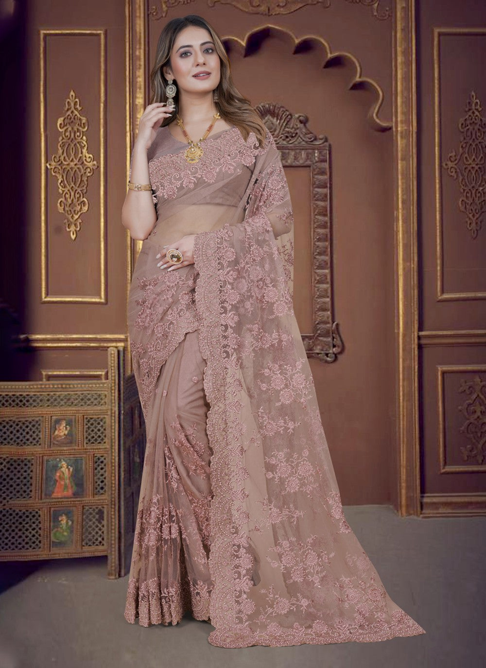 Classic Embroidered Net Saree - S3650