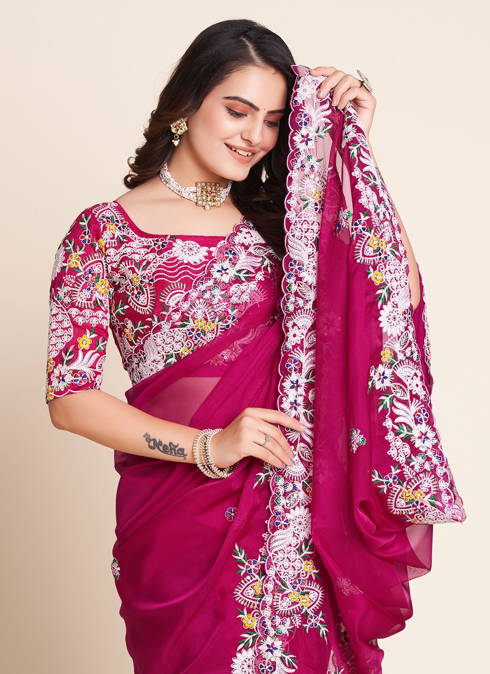 Classic Embroidered Georgette Saree - S4679