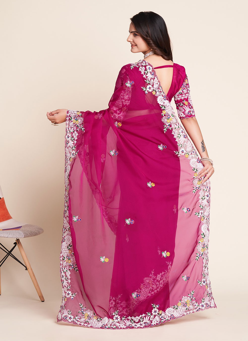 Classic Embroidered Georgette Saree - S4679