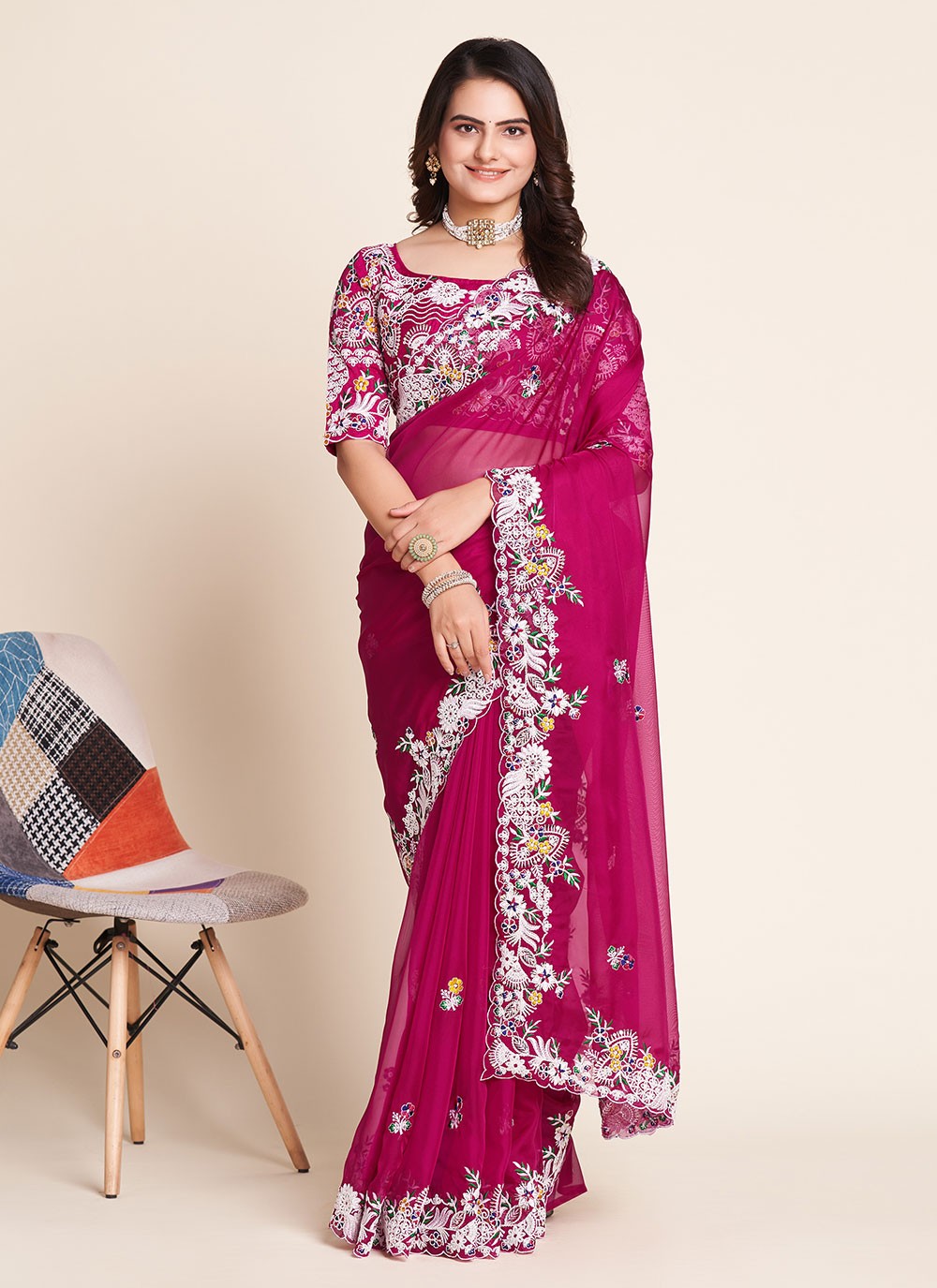 Classic Embroidered Georgette Saree - S4679