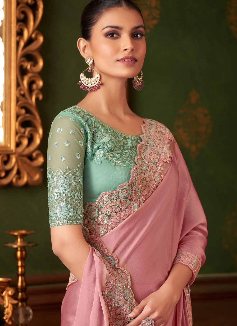 Embroidered, Sequins Chiffon Saree - S11813