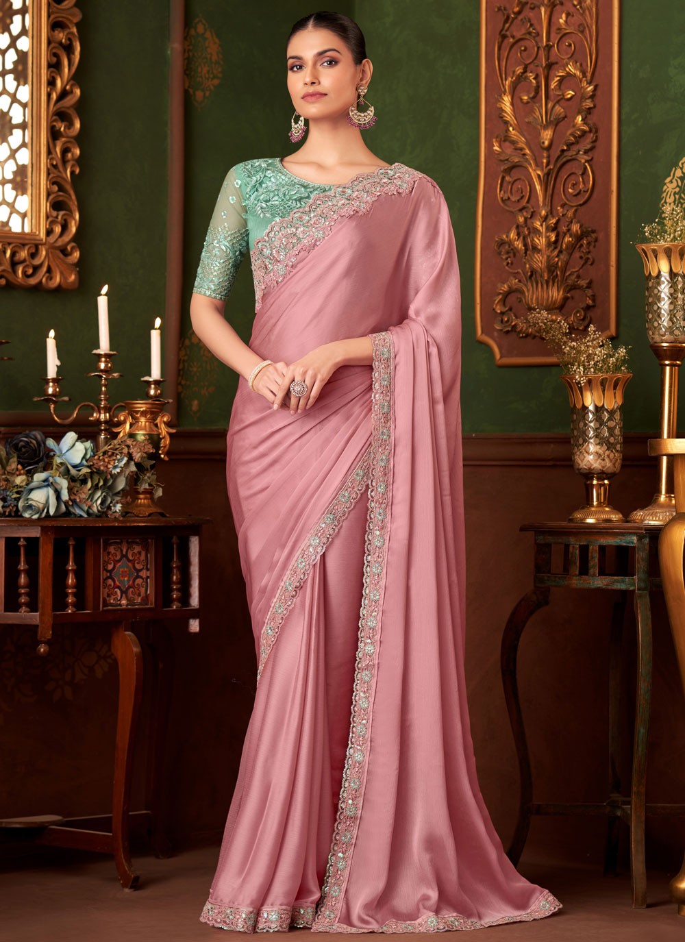 Embroidered, Sequins Chiffon Saree - S11813