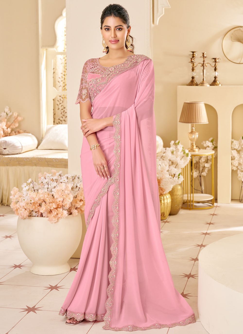 Embroidered, Sequins Shimmer Georgette Saree - S11897