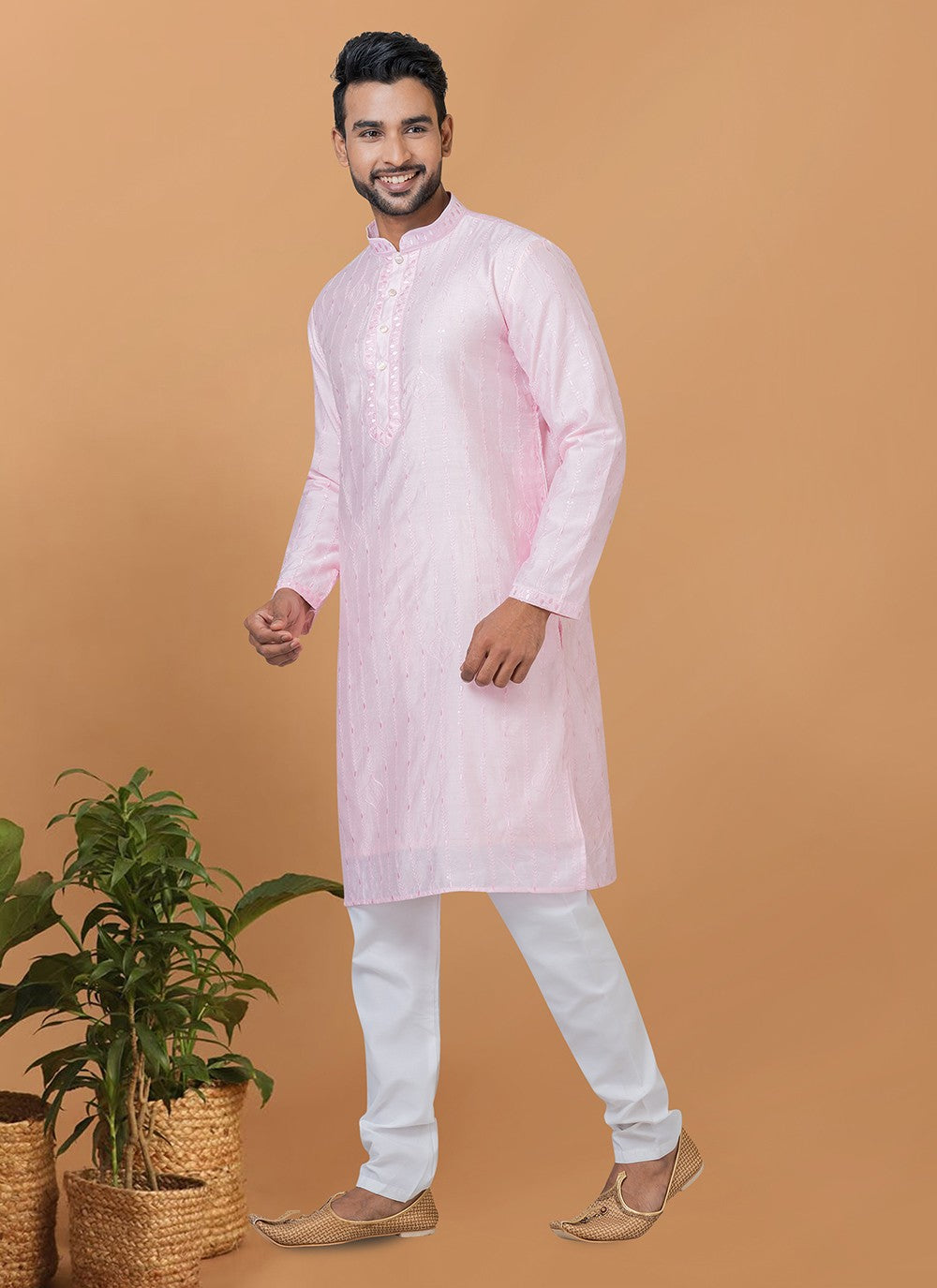 Embroidered Cotton , Viscose Pink Kurta Pyjama - M6266