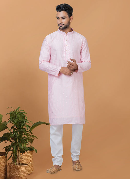 Embroidered Cotton , Viscose Pink Kurta Pyjama - M6266