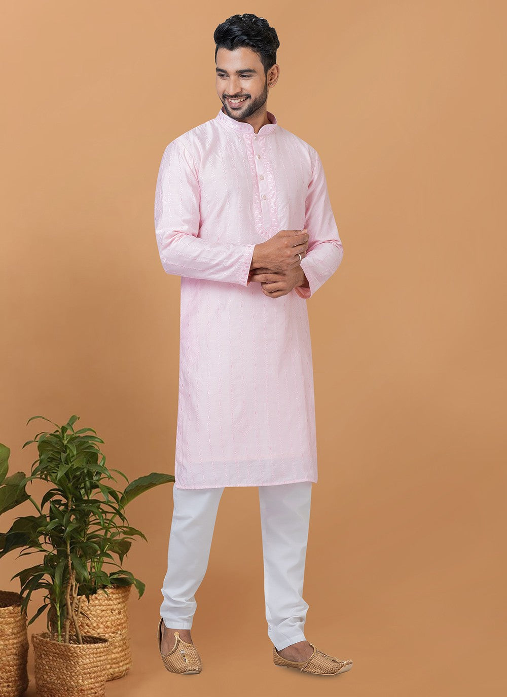 Embroidered Cotton , Viscose Pink Kurta Pyjama - M6266