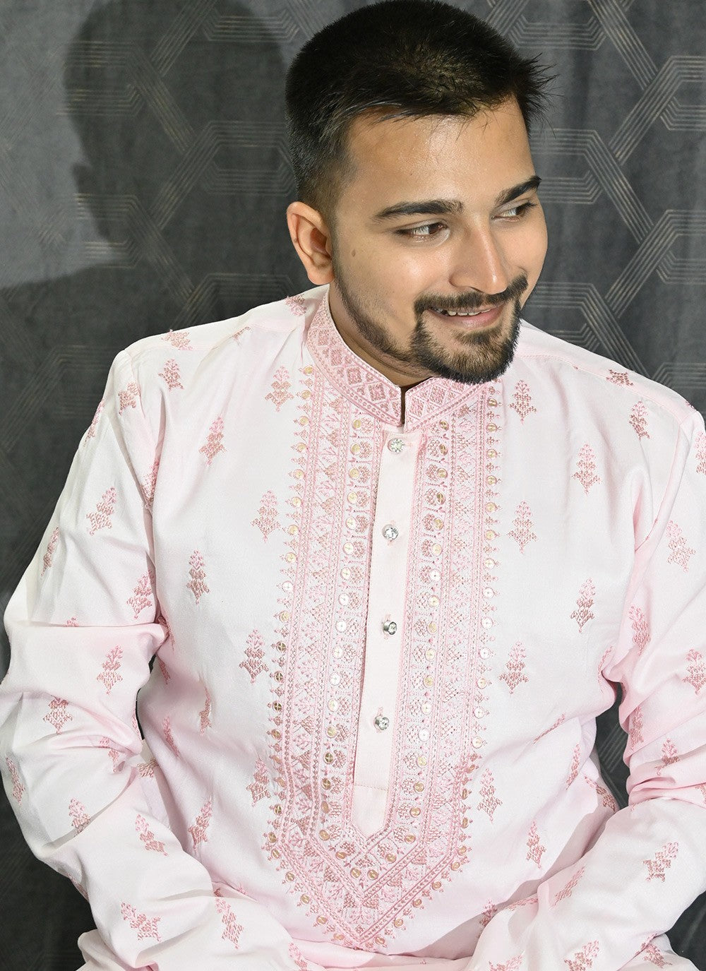 Embroidered Silk Pink Kurta Pyjama - M6200