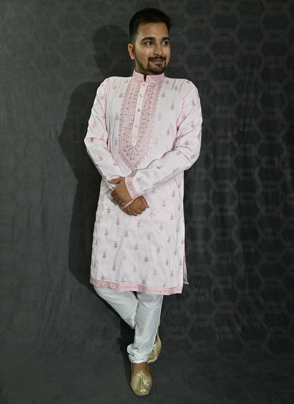 Embroidered Silk Pink Kurta Pyjama - M6200