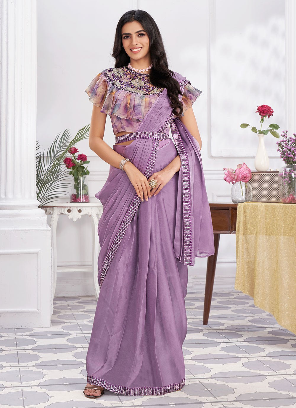 Classic Embroidered Georgette Saree - S6628