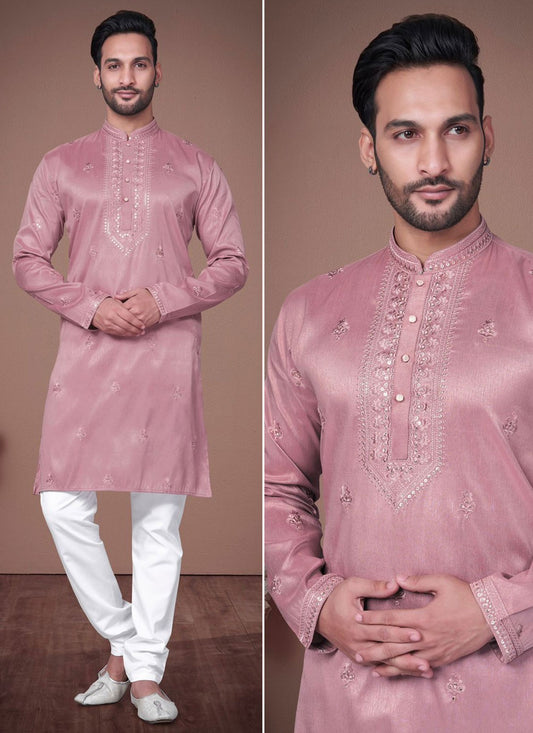 Embroidered Silk Pink Kurta Pyjama - M7172