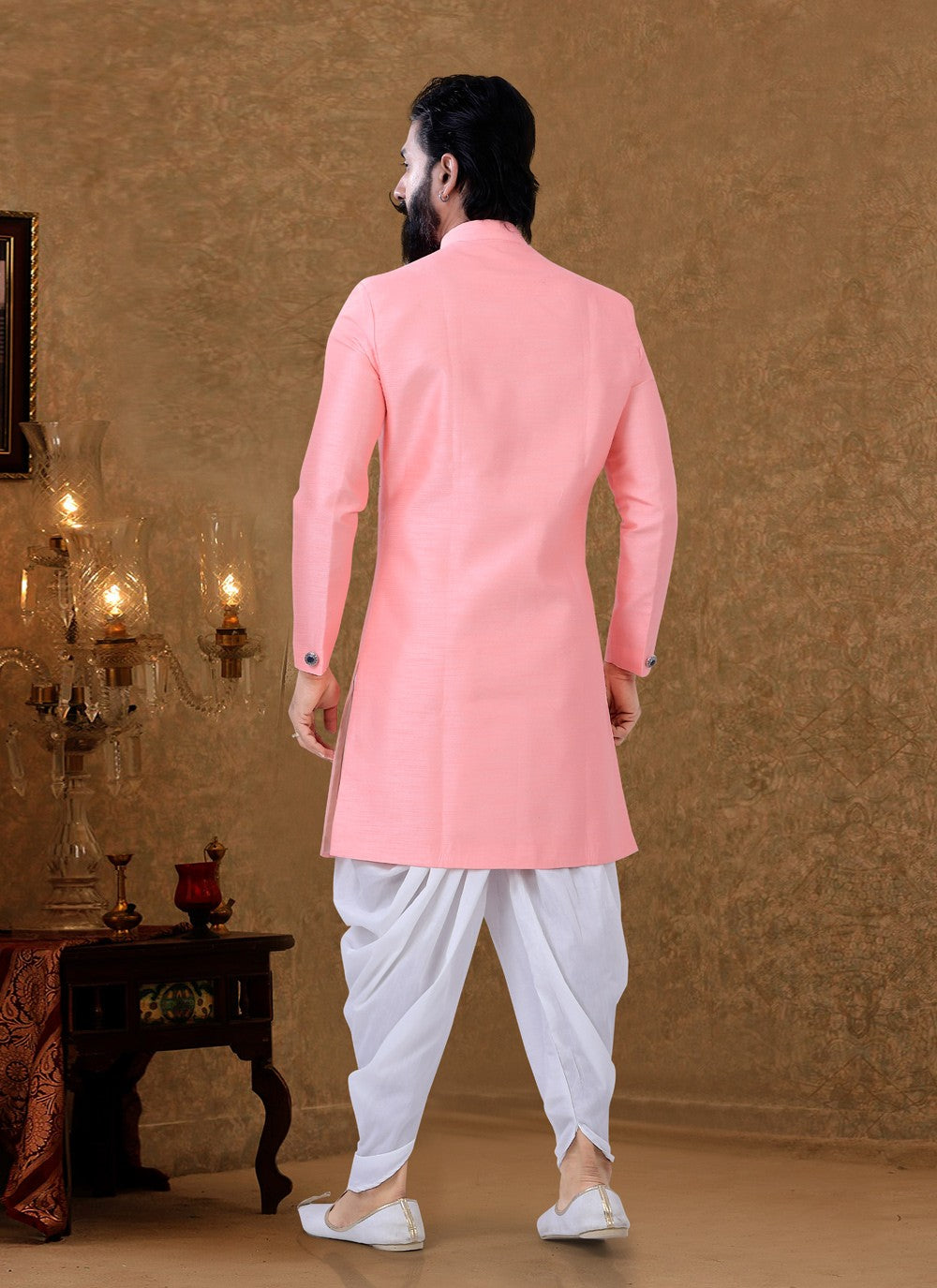 Fancy Work Silk Pink Dhoti Kurta - M3958