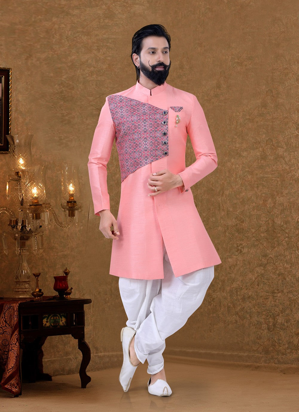 Fancy Work Silk Pink Dhoti Kurta - M3958