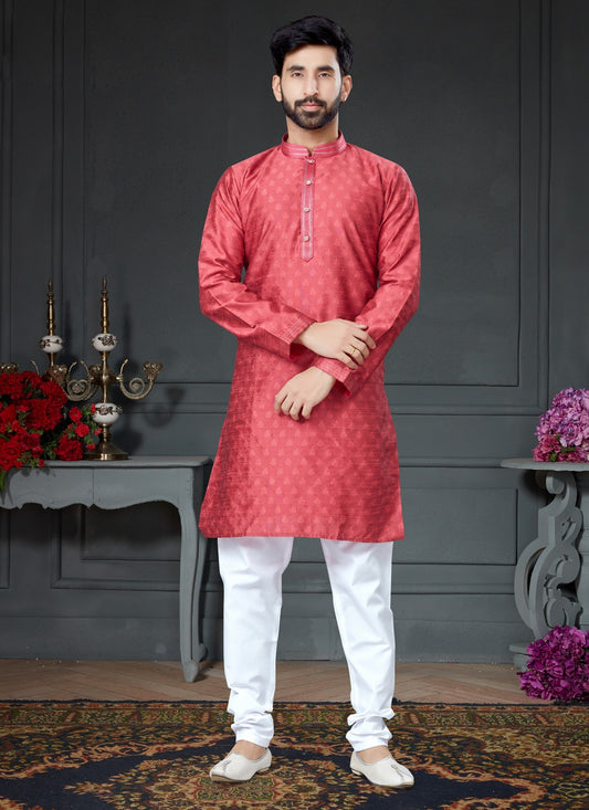 Embroidered Silk Pink Kurta Pyjama - M4149