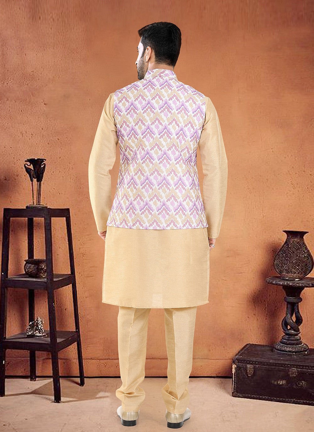 Embroidered Silk Pink Kurta Payjama With Jacket - M8137