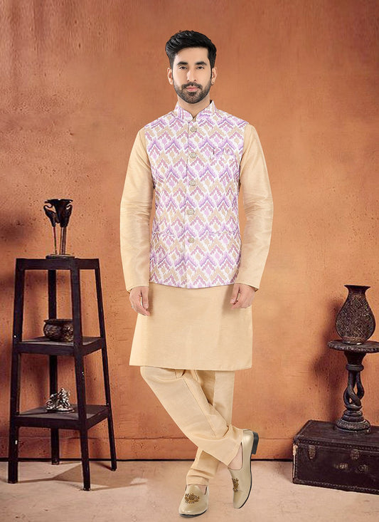 Embroidered Silk Pink Kurta Payjama With Jacket - M8137