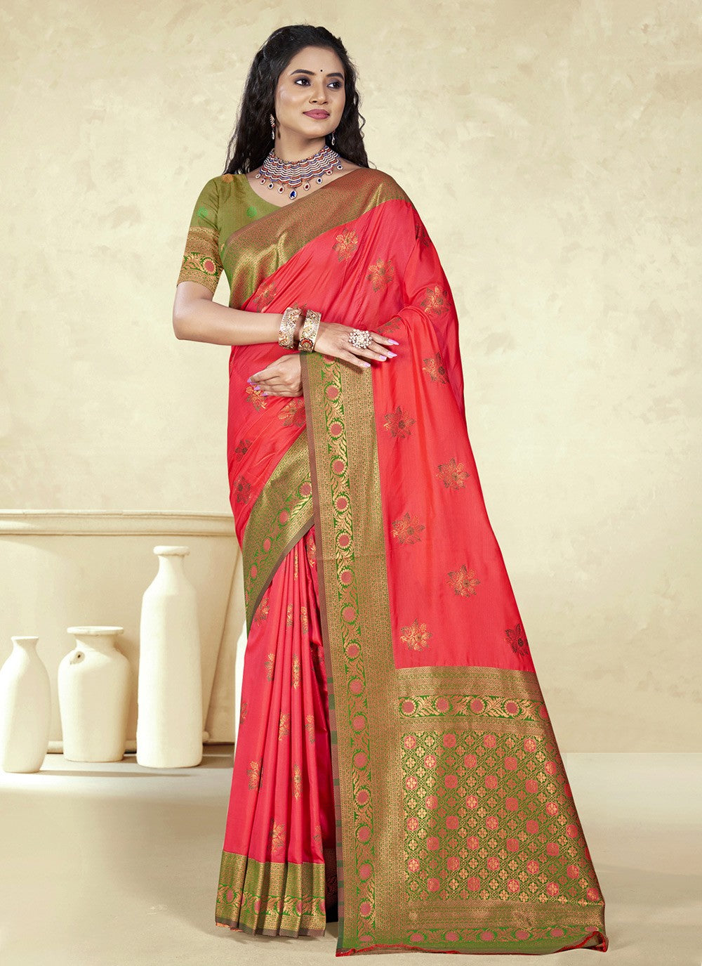 Classic Weaving Zari Silk Green Saree - S11094