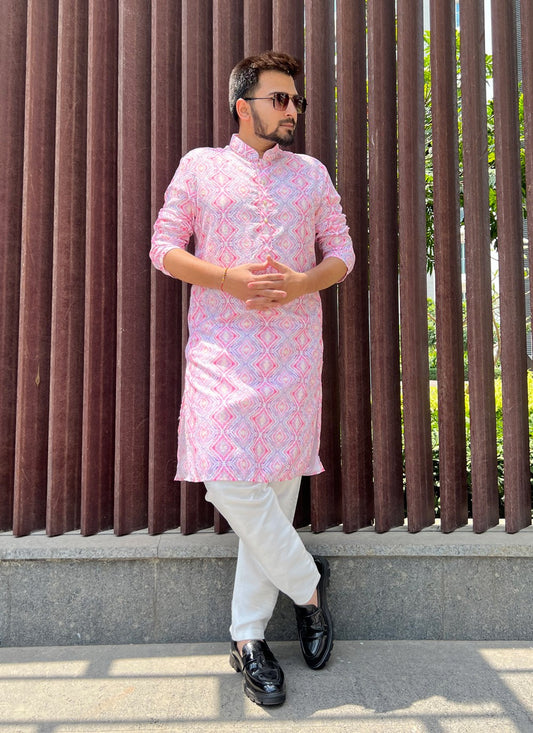 Embroidered Soft Cotton Pink Kurta Pyjama - M5164