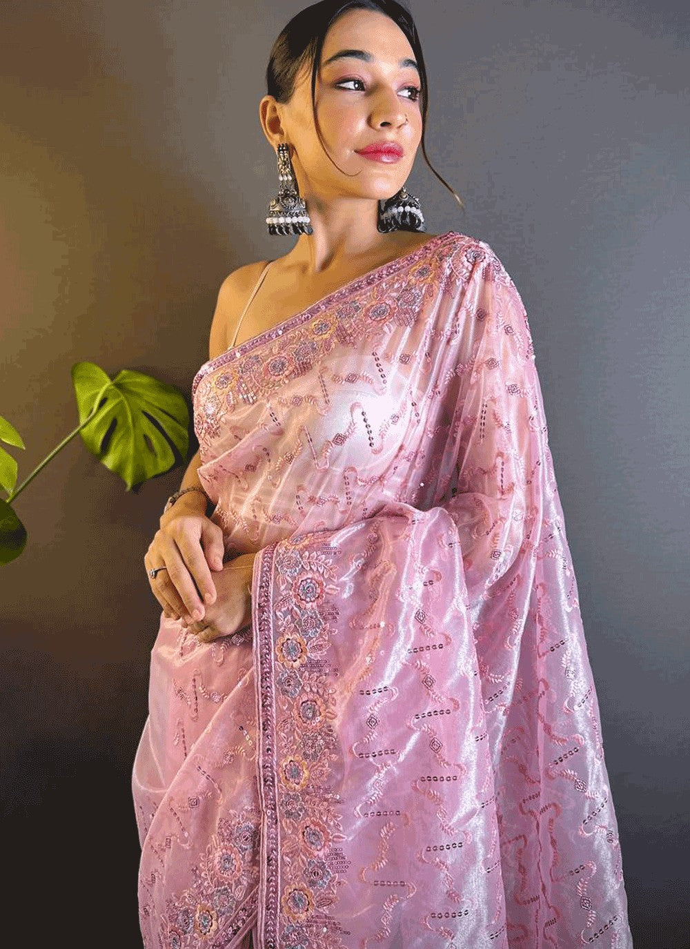 Classic Embroidered Net Lavender Saree - S11028