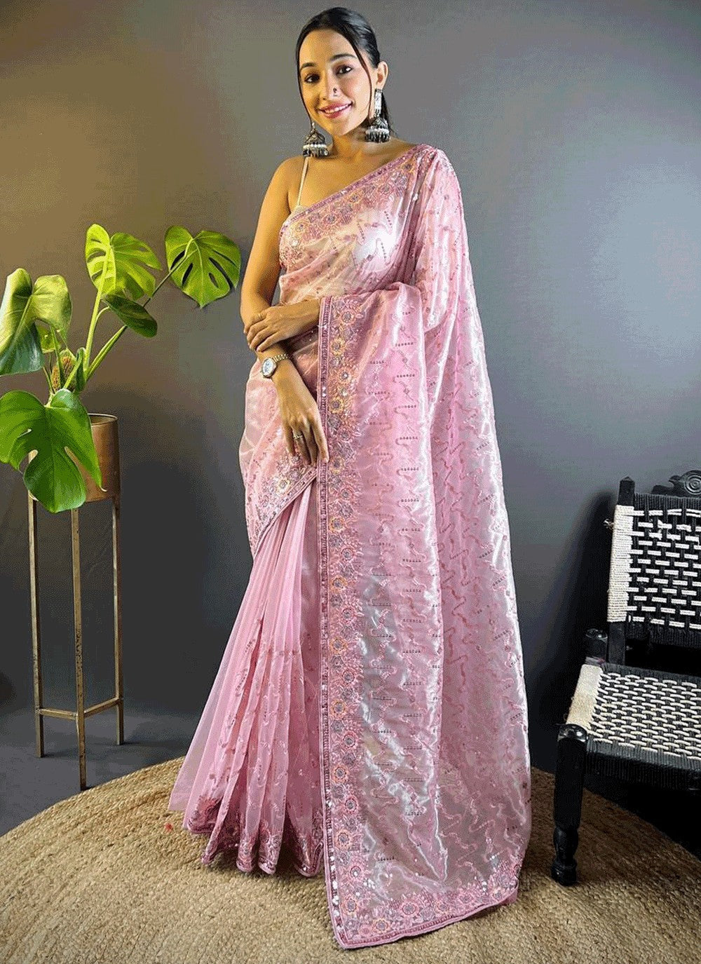 Classic Embroidered Net Saree - S10258