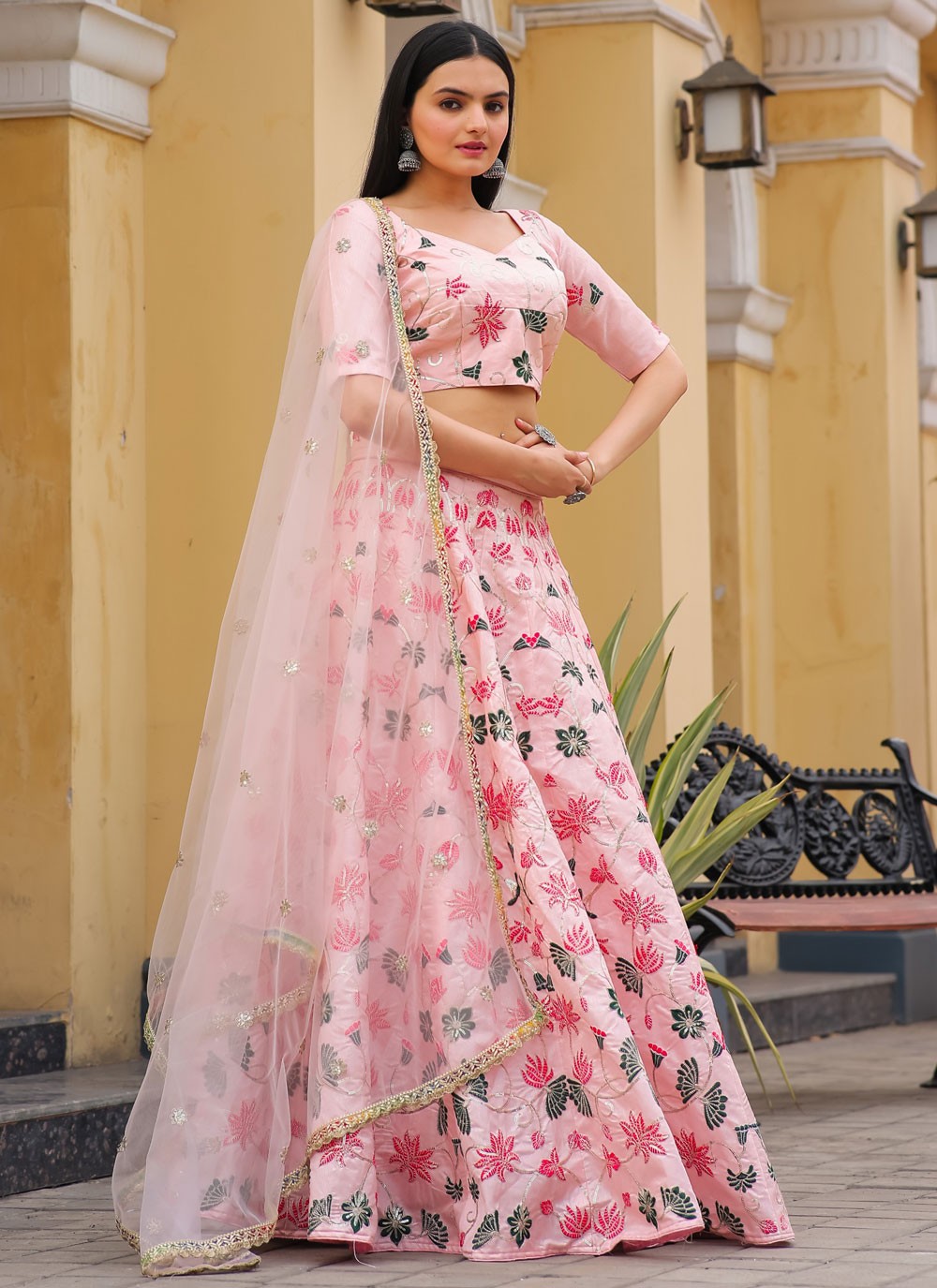 Embroidered Faux Georgette A - Line Lehenga - L2095