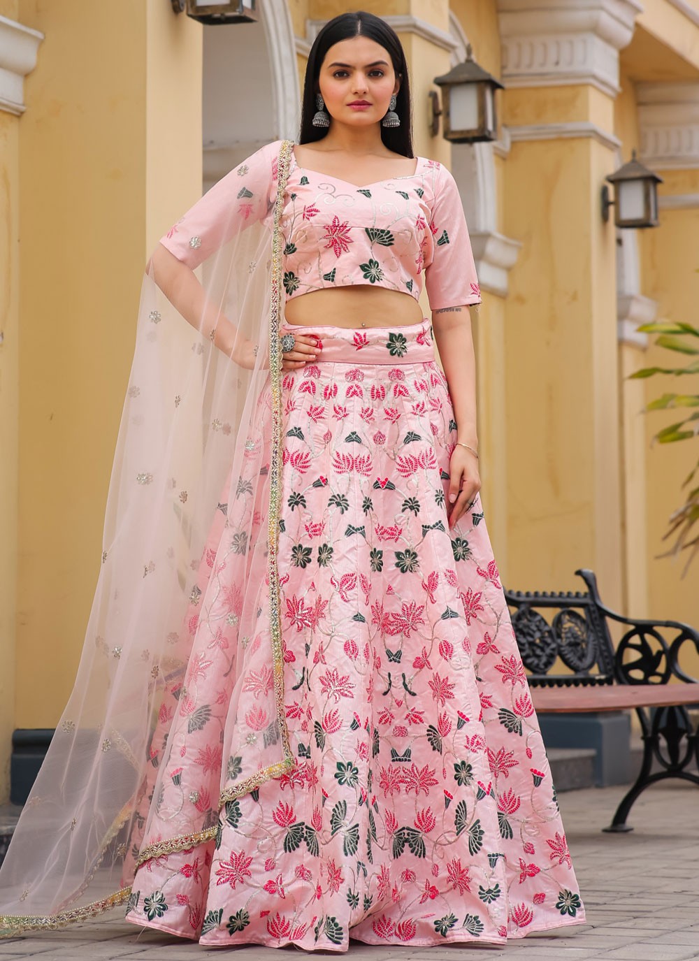 Embroidered Faux Georgette A - Line Lehenga - L2095